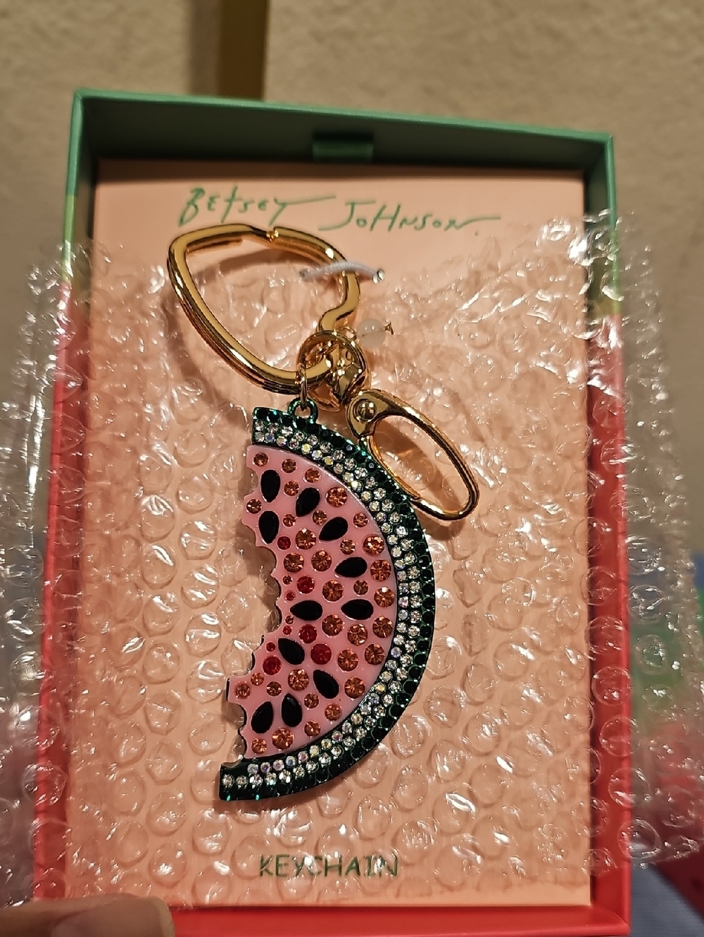 Betsey Johnson Watermelon Slice Keychain - Pink & Black - Picture 4 of 4